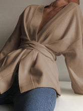 Load image into Gallery viewer, Fashion Casual V-neck Solid Color Long-sleeved Top
