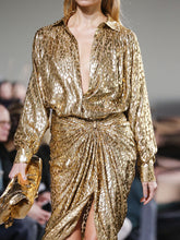 Load image into Gallery viewer, Fashion Leopard Print Long Sleeve V-Neck Midi Dress

