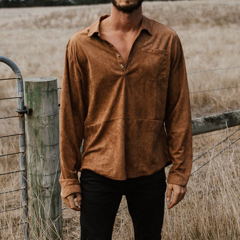 Men'S Fashion Retro V-Neck Button Long Sleeve Shirt