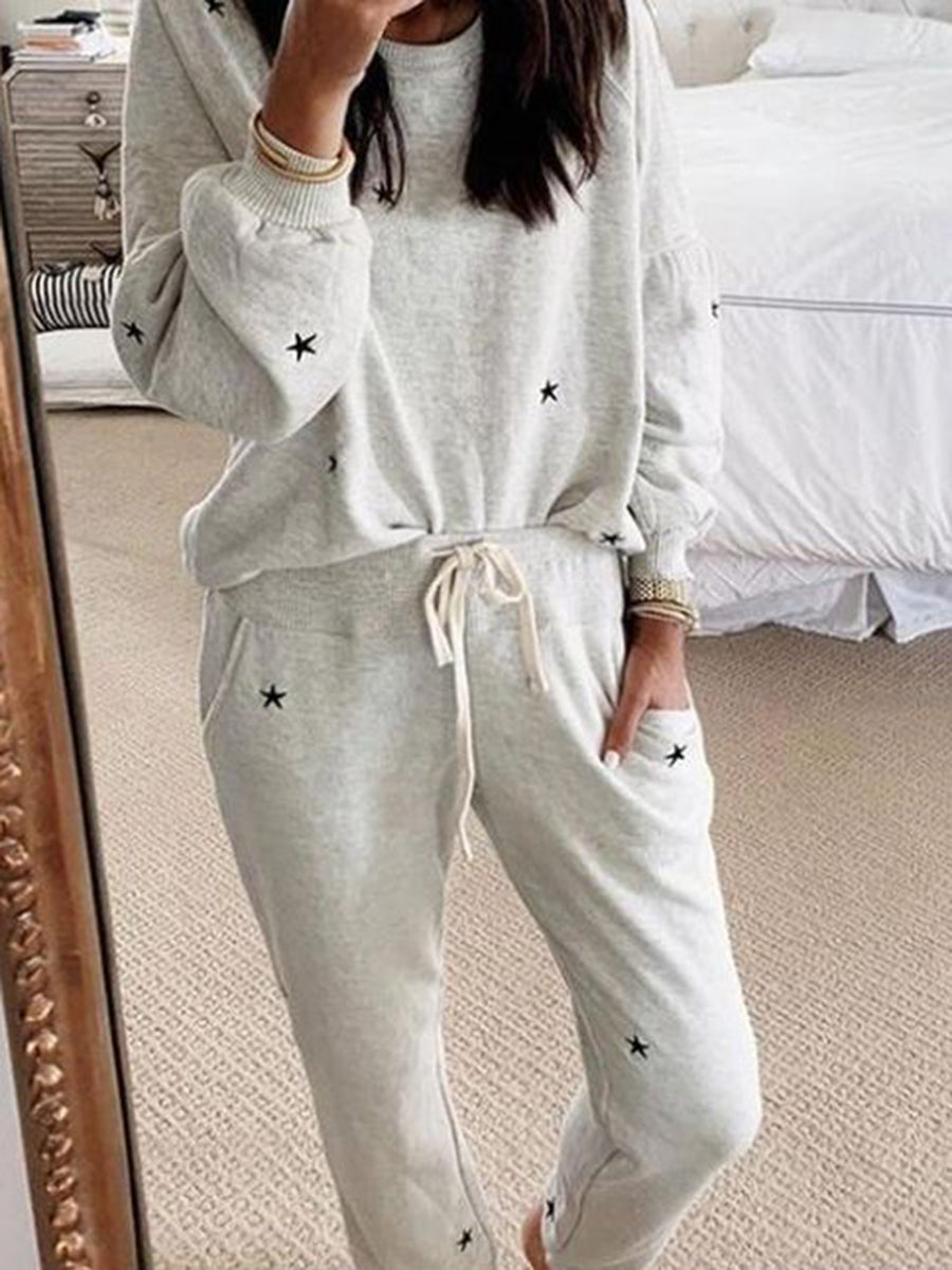 Fashion Round Neck Long Sleeve Two-piece Suit