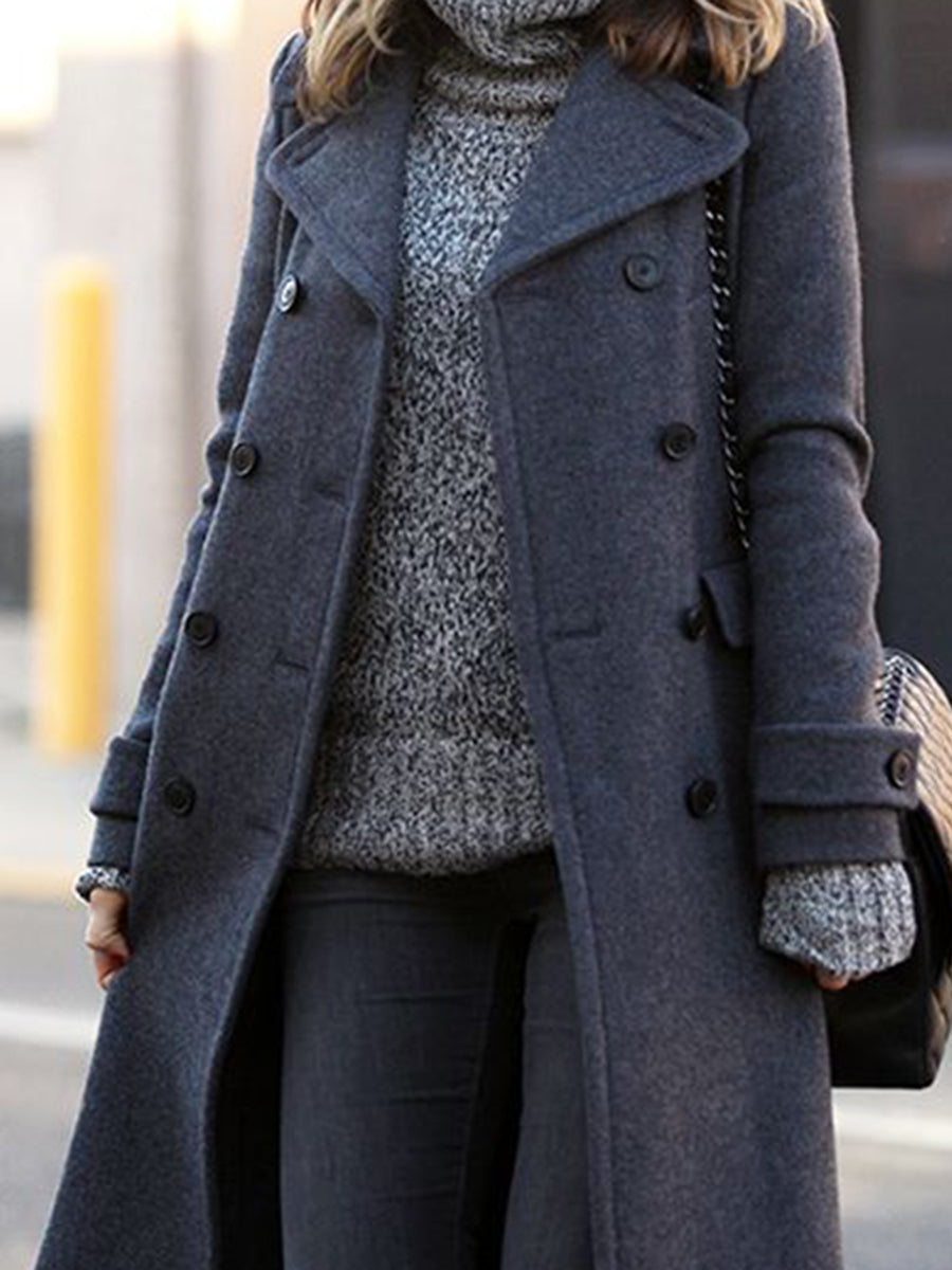 Women's Double-breasted Casual Solid Color Coat