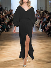 Load image into Gallery viewer, Pure Color Long Sleeve Split Maxi Dress
