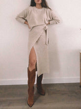 Load image into Gallery viewer, Fashion Solid Color Knitted Lace Up Casual Two-piece Suit

