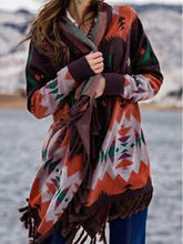 Load image into Gallery viewer, Women&#39;s Printed Fringe Irregular Mid-length Coat
