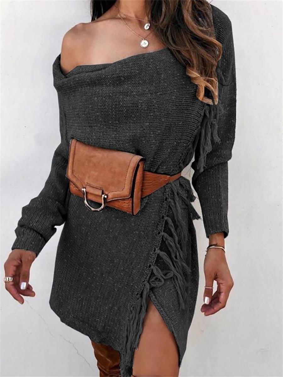 Fashion Sexy Tassel Neckline Women'S Sweater Dress
