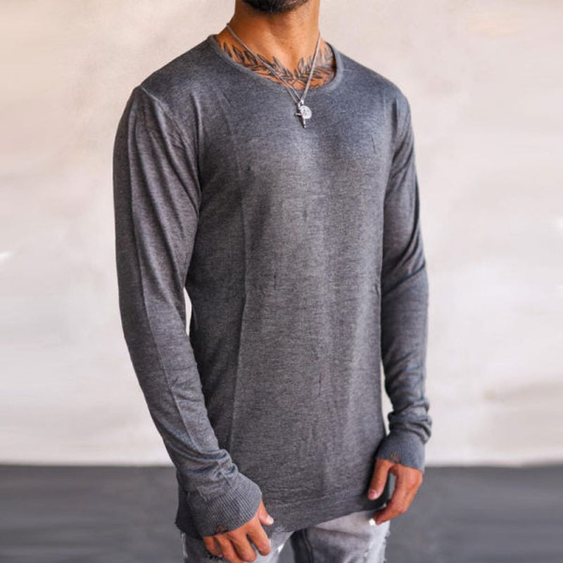 Pure Color Fashion Casual Slim Men'S Long Sleeve T-Shirt