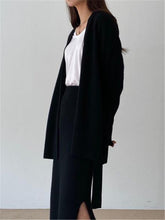 Load image into Gallery viewer, Elegant V-Neck Long Sleeve Coat Skirt Knit Set
