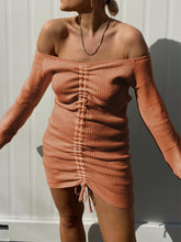 Load image into Gallery viewer, Sexy Shoulderless Slim-fit Drawstring Knitted Sweater Dress

