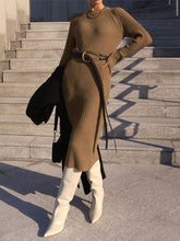Load image into Gallery viewer, Casual Solid Color Long Sleeve Round Neck Knitted Dress
