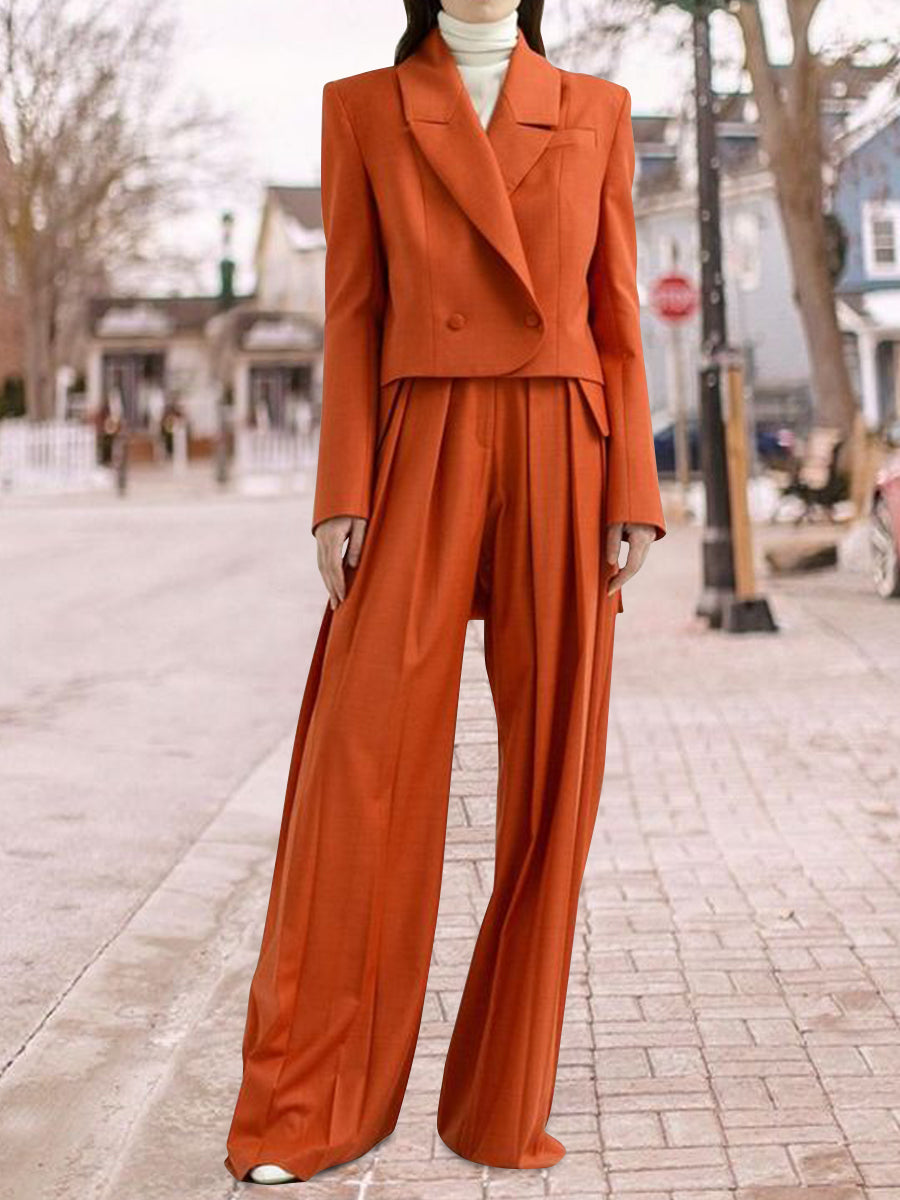Fashion V-neck Short Two-piece Casual Solid Color Suit