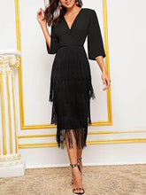Load image into Gallery viewer, Fashion V-neck Fringe Stitching Midi Dress
