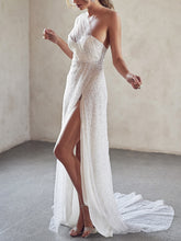 Load image into Gallery viewer, One-shoulder Mesh Long Wedding Dress
