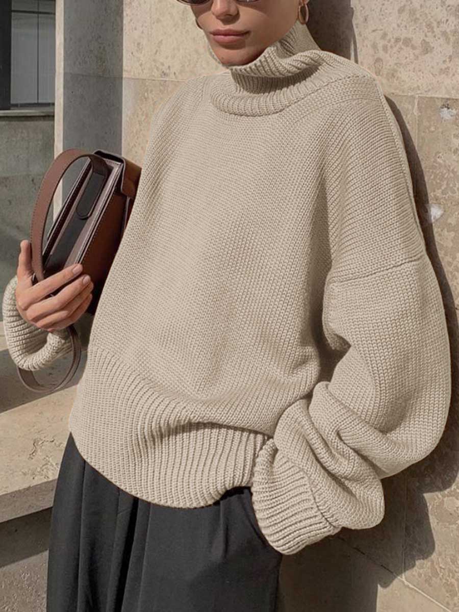 Fashion Solid Color Turtleneck Knitted Top Casual Sweater