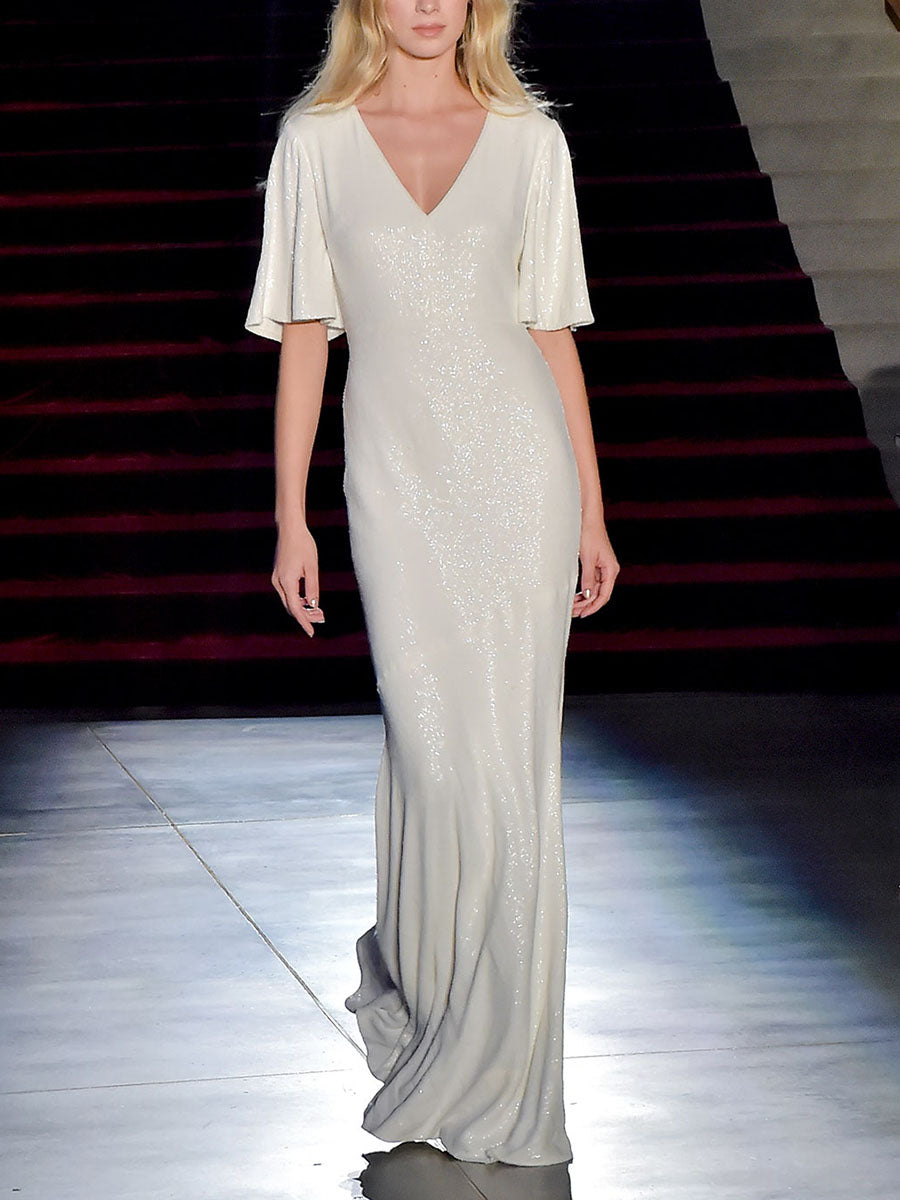 Fashion V-neck Short Sleeve Elegant Evening Dress