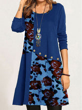 Load image into Gallery viewer, Retro Casual Loose Round Neck Floral Long Sleeve Dress
