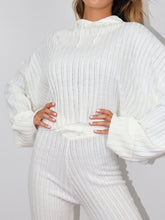 Load image into Gallery viewer, Women&#39;S Fashion Rib Knit Wide Sleeve Hoodie Two Piece Set
