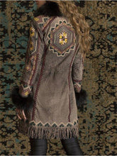 Load image into Gallery viewer, Retro Print Slim-fit Tassel Tops Long Coat
