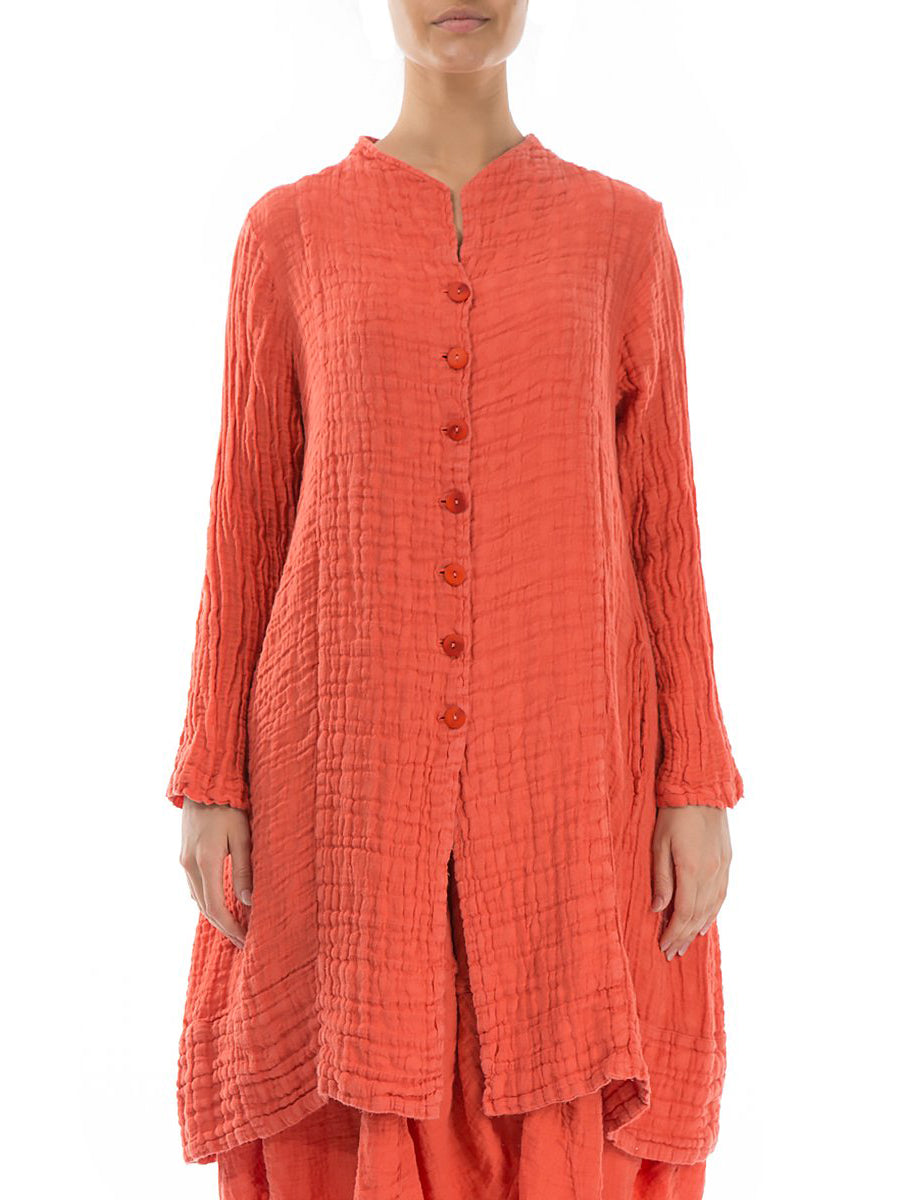 Retro Simple Button Orange Linen Jacket Coat