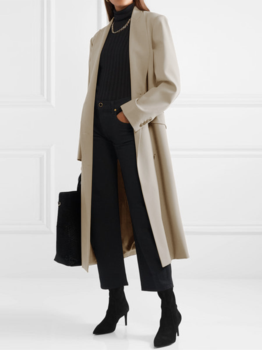 Fashion Lapel Long Sleeve Solid Color Casual Long Coat