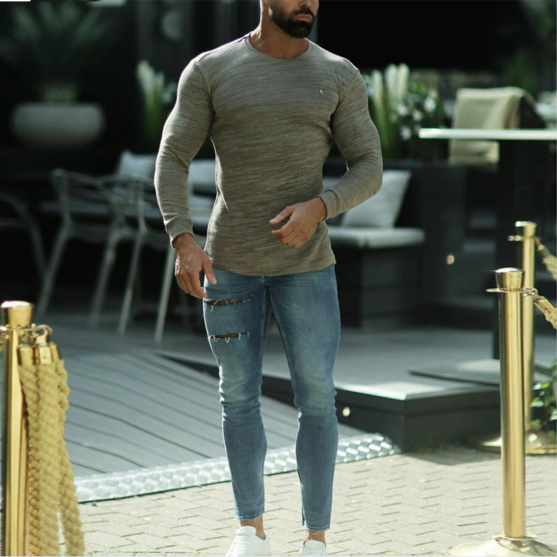 Men'S Casual Street Style Slim Long Sleeve T-Shirt