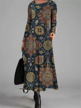 Load image into Gallery viewer, Retro Printed Round Neck Women&#39;S One-Piece Dress
