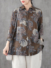 Load image into Gallery viewer, Prints Pattern Linen Shift Lapel Long Sleeves Shirt
