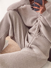 Load image into Gallery viewer, Fashion Drawstring V-neck Knitted Solid Color Two-piece Suit
