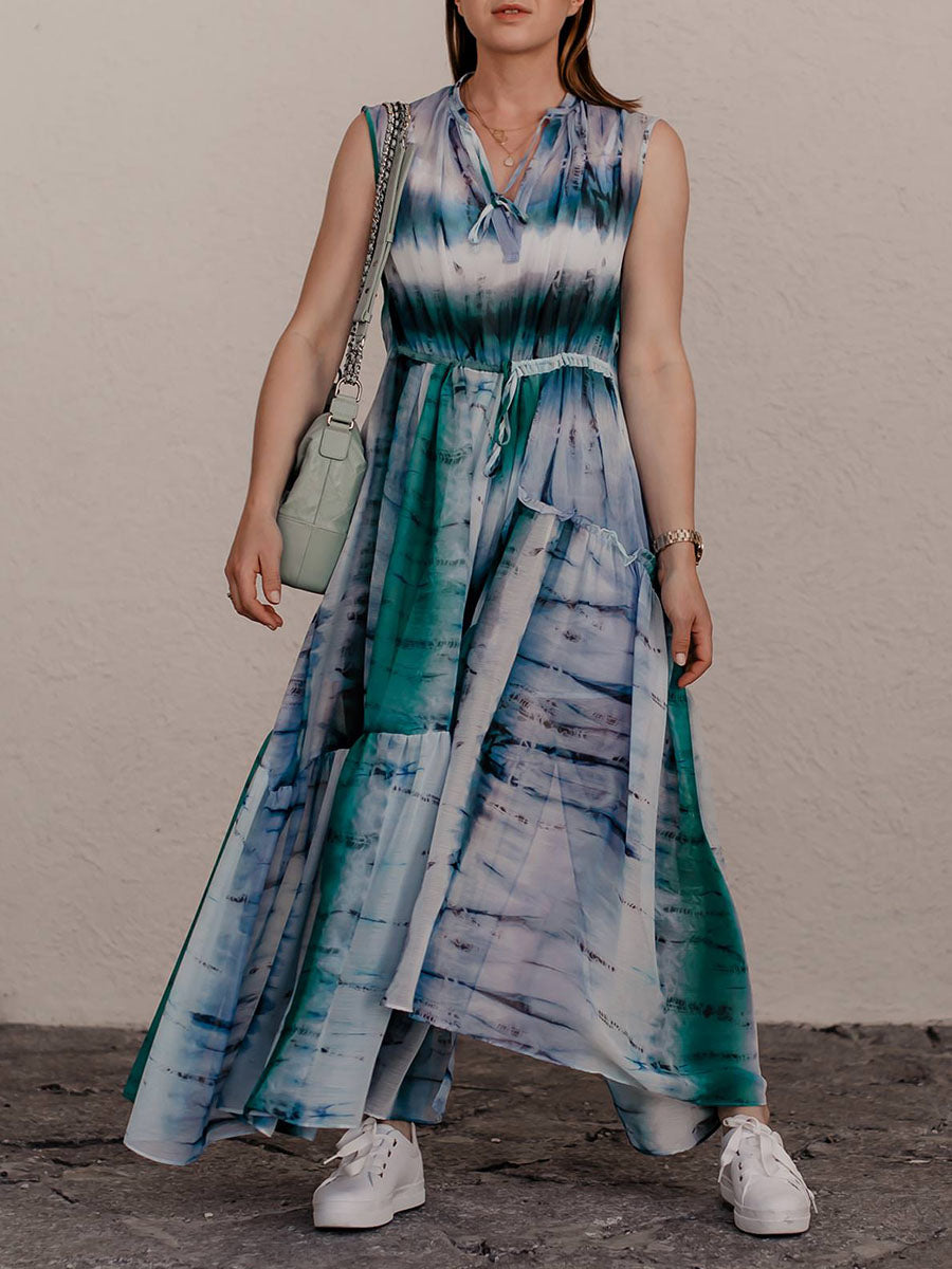 Tie-dye Sleeveless Casual Maxi Dress