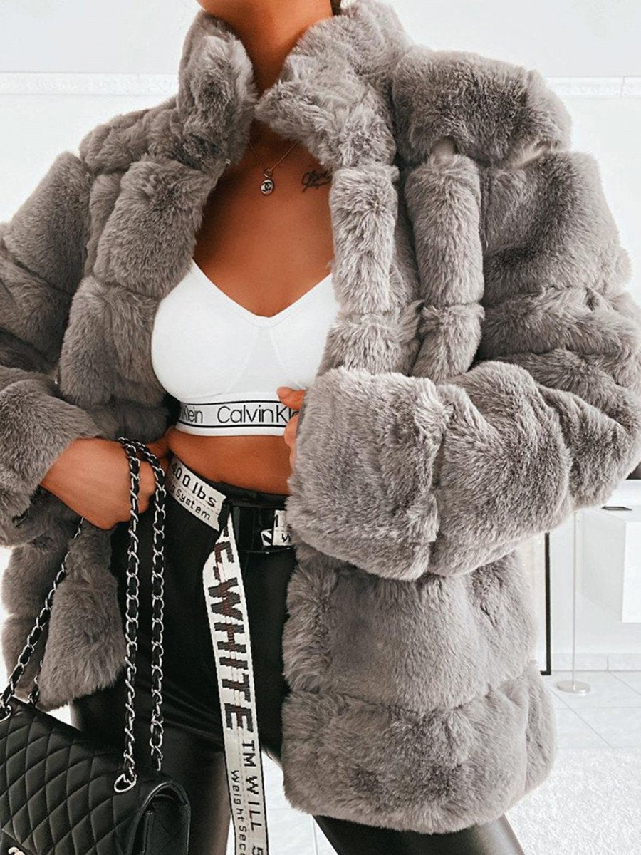 Stand-Up Collar Faux Coat