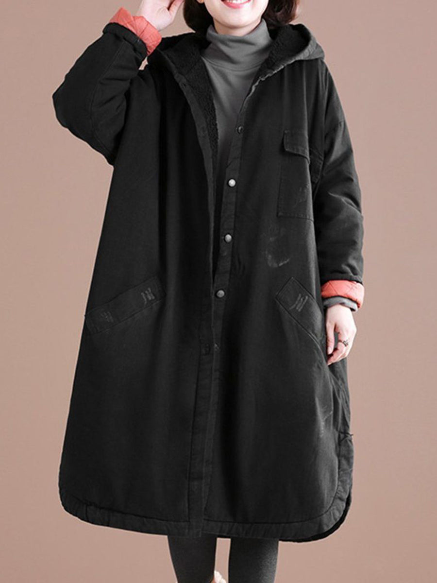 Loose Casual Hooded Solid Color Coat