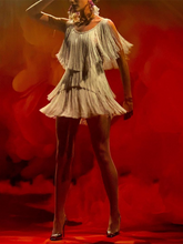 Load image into Gallery viewer, Fashion Casual Round Neck Fringed Mini Dress
