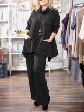 Load image into Gallery viewer, Simple Casual Loose High Neck Long Sleeve Top Pants Suit
