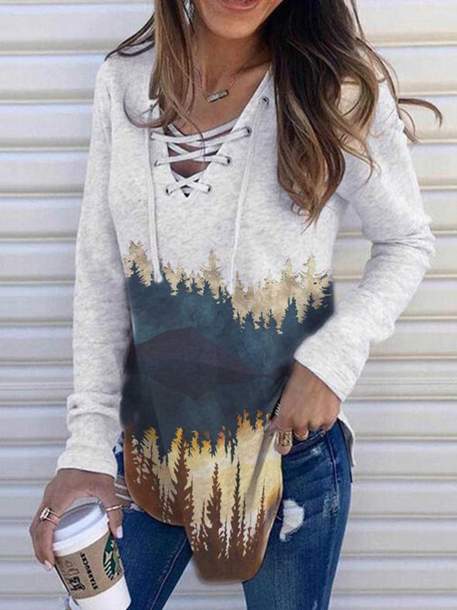 Tree Shadow Print Long Sleeve T-shirt