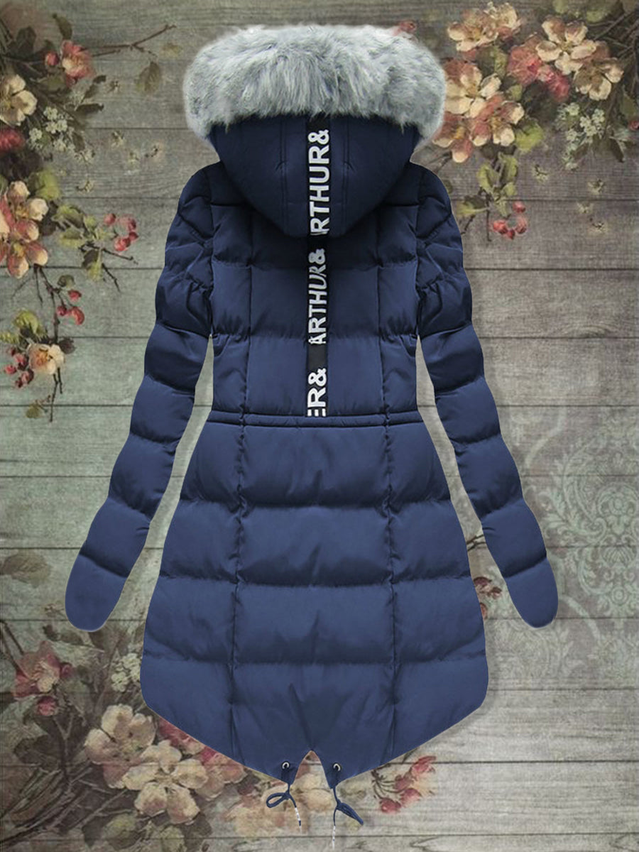 Women's Mid-length Zipper Hooded Cotton Coat