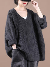 Load image into Gallery viewer, Loose V-neck Solid Color Long-sleeved Casual Sweater
