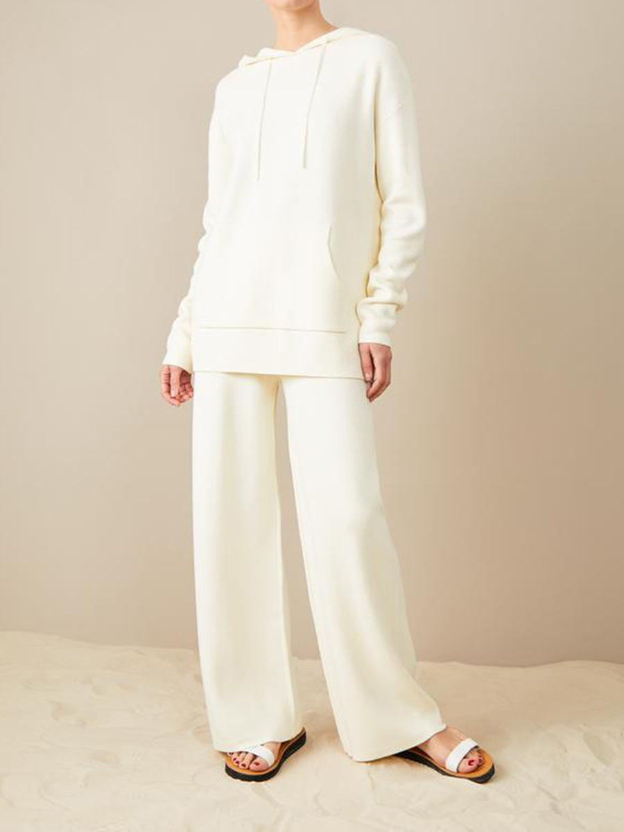 Simple Casual Loose Hooded Top Pants Knitted Suit