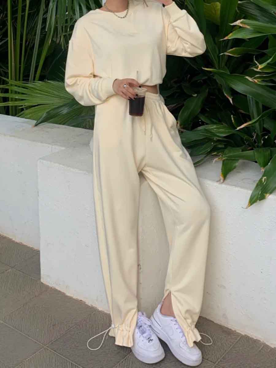 Fashion Loose Drawstring Leg Cuff Casual Two-piece Suit