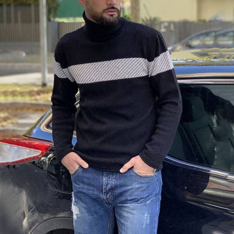 Men'S Fashion Contrast Casual Turtleneck Sweater