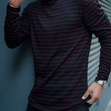 Load image into Gallery viewer, Cotton High Collar Casual Striped Men&#39;S Long Sleeve T-Shirt

