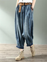 Load image into Gallery viewer, Washed Blue Denim Loose And Versatile Women&#39;S Harem Pants
