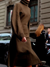 Load image into Gallery viewer, Fashion High Neck Puff Sleeve Casual Knitted Dress
