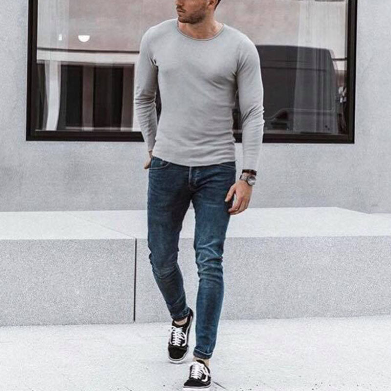 Pure Cotton Fashion Casual Men'S Long Sleeve T-Shirt