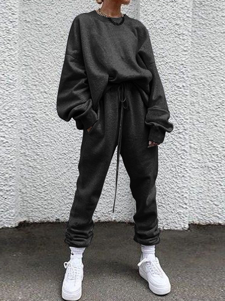 Casual Sports Style Round Neck Solid Color Long Sleeve Two-piece Suit