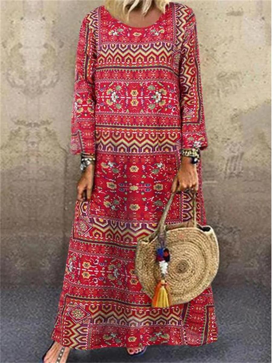 Retro Ethnic Print Women'S One-Piece Dress