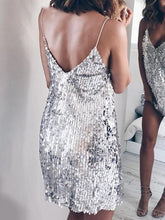 Load image into Gallery viewer, Strap V-neck Sequin Evening Dress
