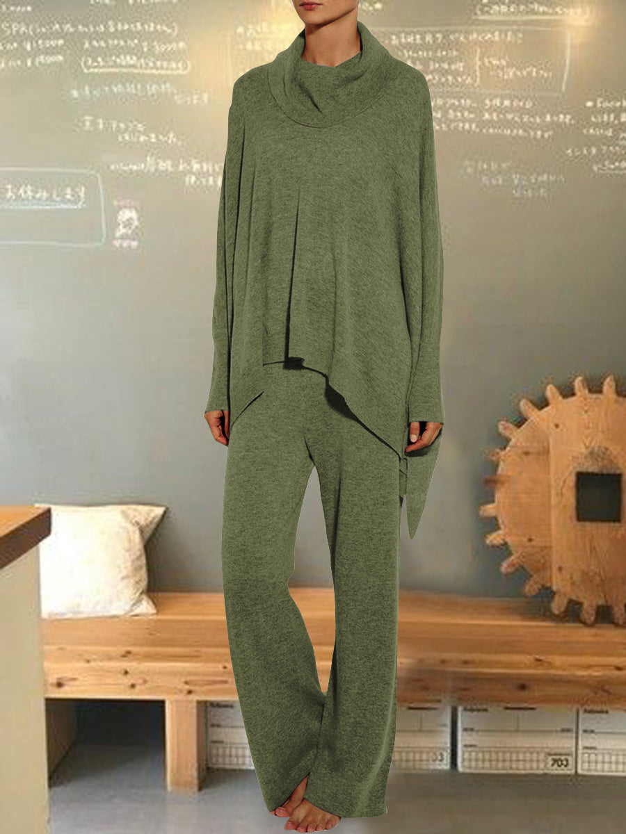 Women's Loose Solid Color Casual Sweater Two-piece Suit