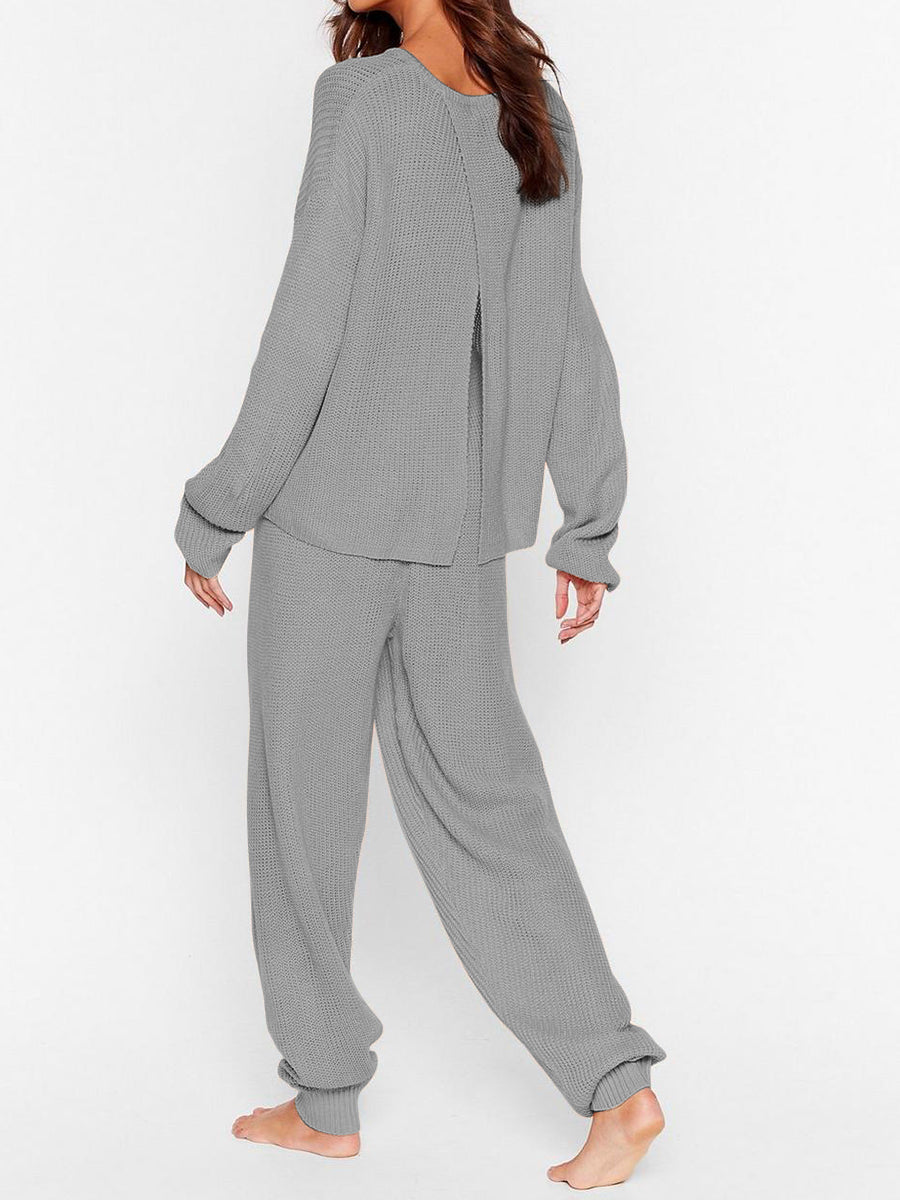 Round Neck Back Bifurcation Knit Suit