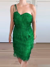 Load image into Gallery viewer, Fashion Sexy One-shoulder Fringed Midi Dress
