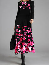 Load image into Gallery viewer, Retro Elegant Loose Long Sleeve Floral Long Dress
