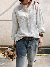 Load image into Gallery viewer, Women Retro Embroidered Loose Linen Shirt
